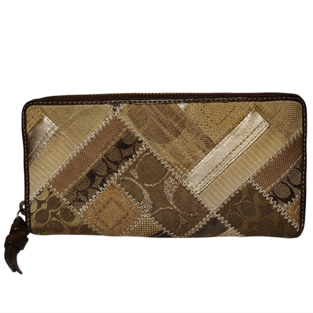 Coach Patchwork Fabric Zip Up Wallet
